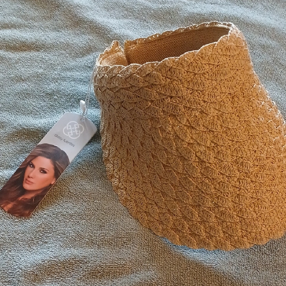 Daisy Fuentes Tan Crochet Visor